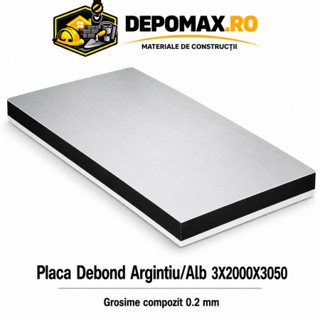 Placa BOND argintiu/alb 3mm, 2000x3050mm, aluminiu 0.2mm
